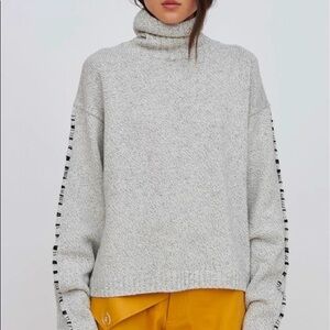 INEXCLSV Grey Striped Wool Blend Turtleneck Sweater